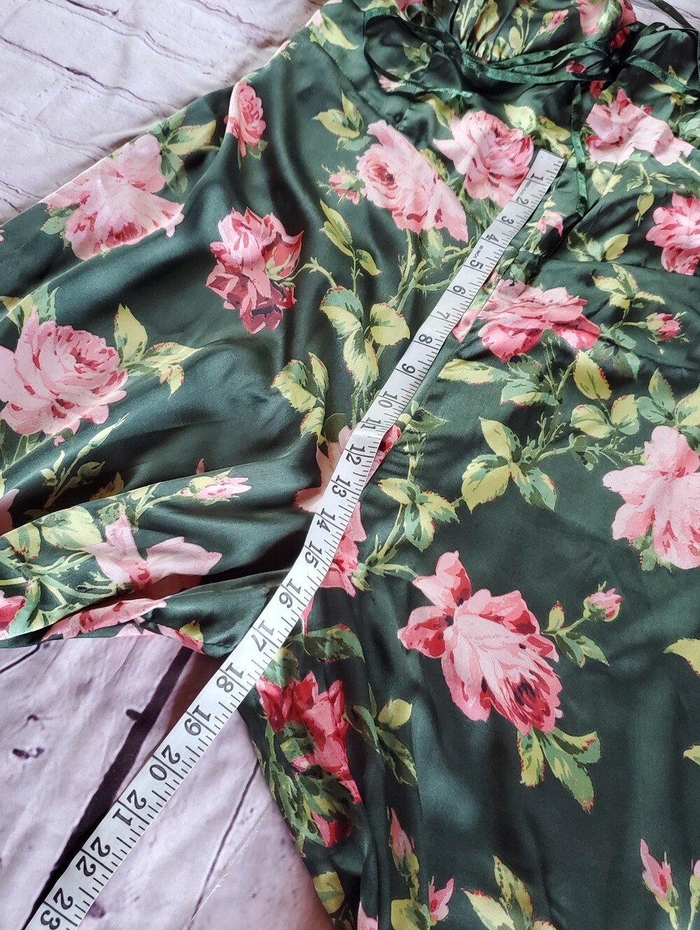 ASOS Design Curve Satin Te Jumpsuit Green Floral Wide-leg Lace-up Back Boho 18 - Picture 14 of 16